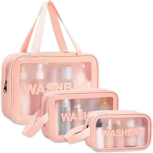کیف لوازم آرایشی شفاف صورتی WASHBAG